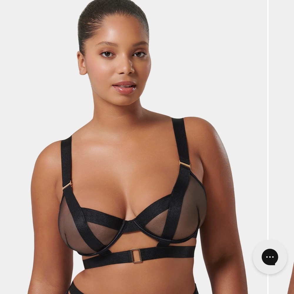 BLUEBELLA Sheer Black Strappy Bra (36D) & High-waist Thong (6) Sexy Set